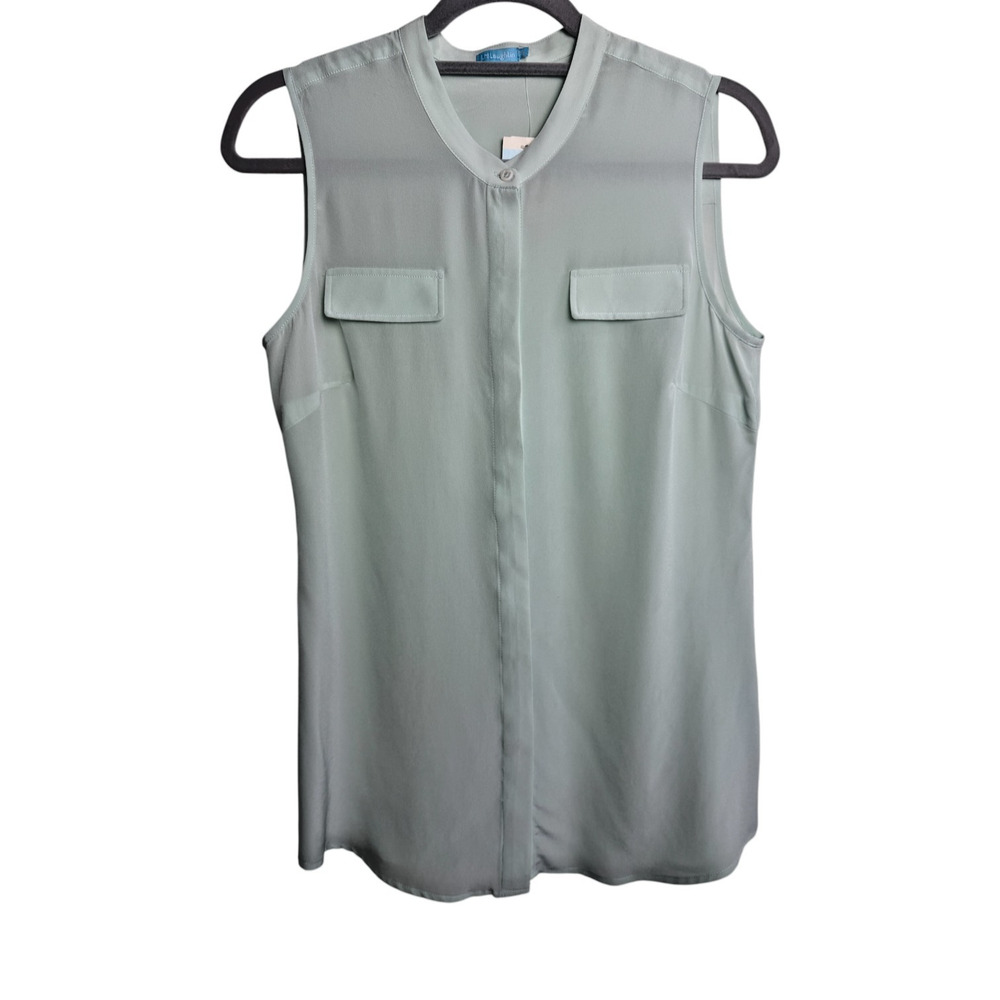 J. McLaughlin Agathe Silk CDC Sleeveless Blouse XS Baby Blue Mint Pockets NWT